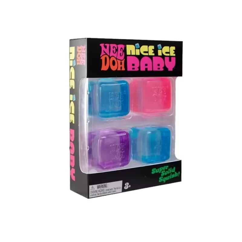 Needoh Teenie Nice Ice Cube Slow Rebound Squishy Toys Mini 4 Pack Set Sensory Toy Anti-Stress Party Favors Gifts For Kids Adults