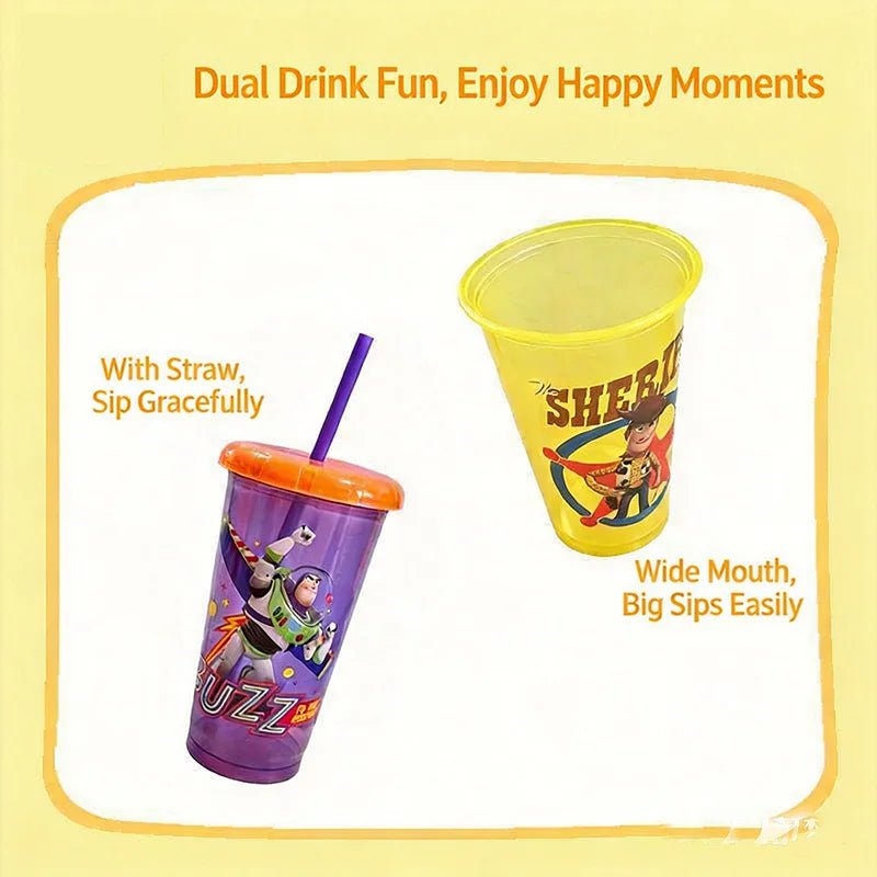 Toy Story 4 Pack Plastic Straw Cup Set Official Cartoon Reusable BPA Free Drinking Cups
