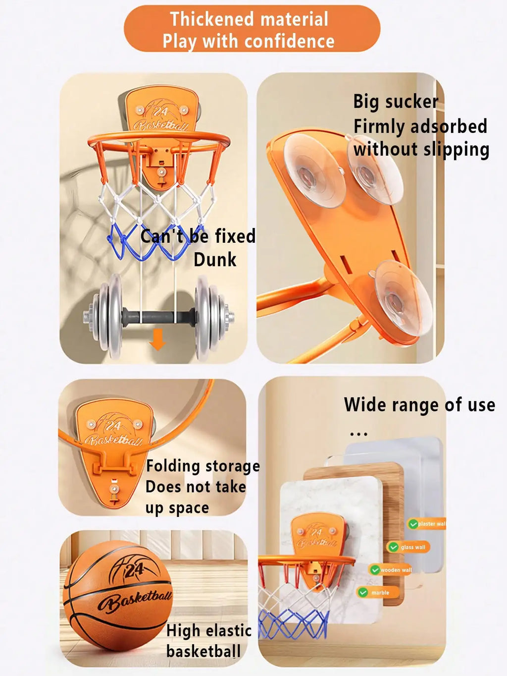 Boys basketball stand set, punch-free indoor basketball stand, children's shooting stand for home use, 7-inch silent basketball