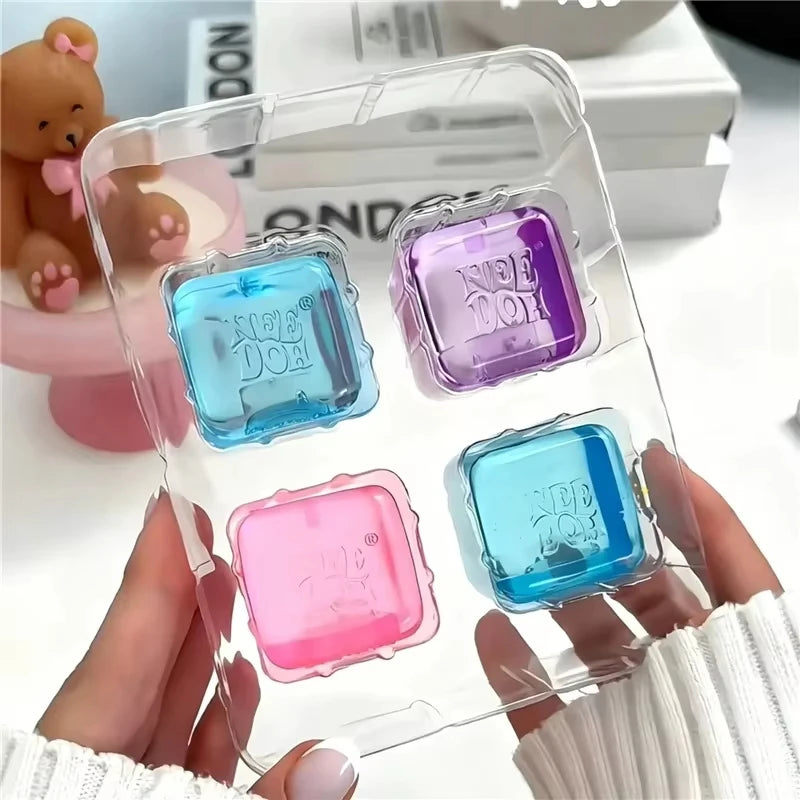 Needoh Teenie Nice Ice Cube Slow Rebound Squishy Toys Mini 4 Pack Set Sensory Toy Anti-Stress Party Favors Gifts For Kids Adults