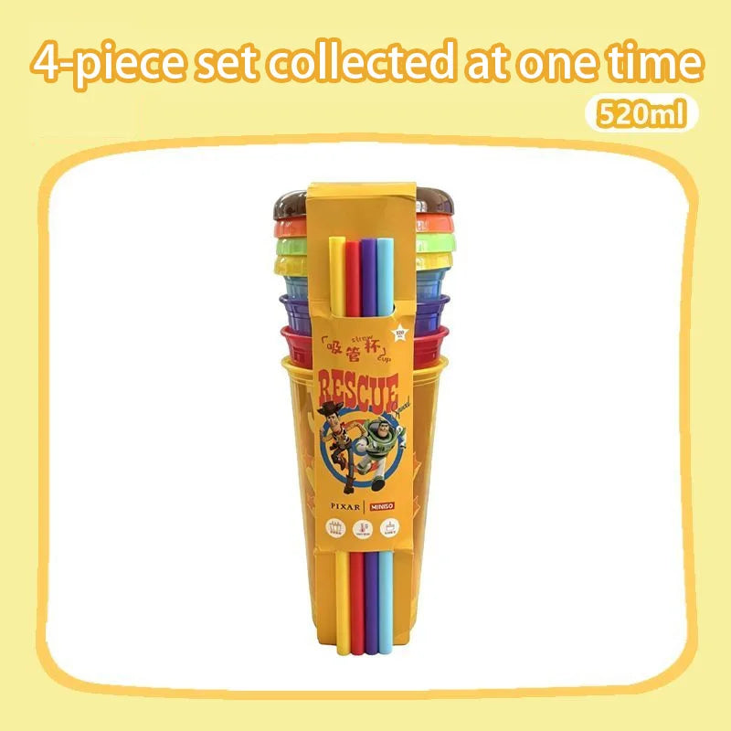 Toy Story 4 Pack Plastic Straw Cup Set Official Cartoon Reusable BPA Free Drinking Cups
