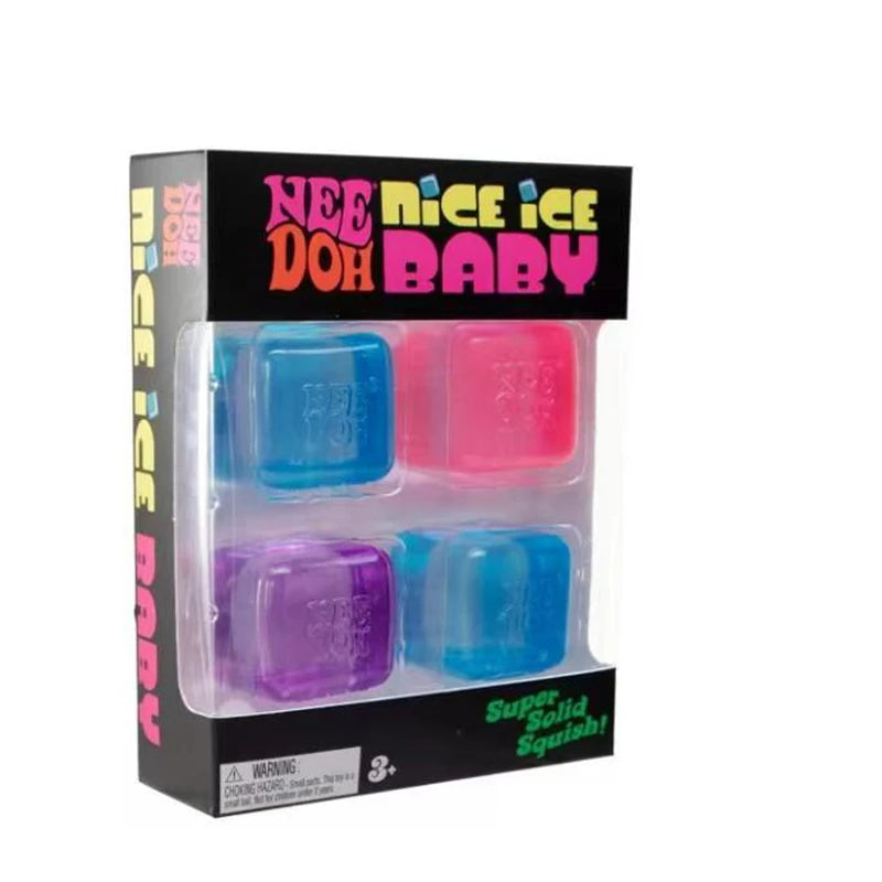 Needoh Teenie Nice Ice Cube Slow Rebound Squishy Toys Mini 4 Pack Set Sensory Toy Anti-Stress Party Favors Gifts For Kids Adults