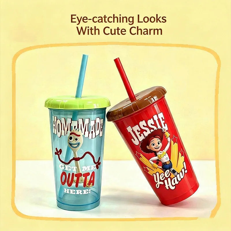 Toy Story 4 Pack Plastic Straw Cup Set Official Cartoon Reusable BPA Free Drinking Cups